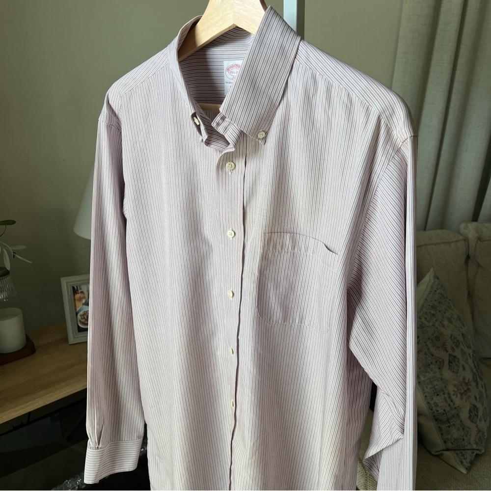 Brooks Brothers 346 Dress Shirt Mens 15.5 2/3 White/red/blue Stripe - Picture 2 of 12